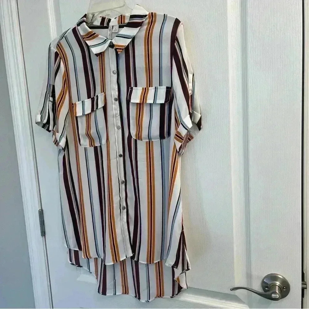 Striped Hi-Low Button Down Blouse by Cato - Picture 3 of 10